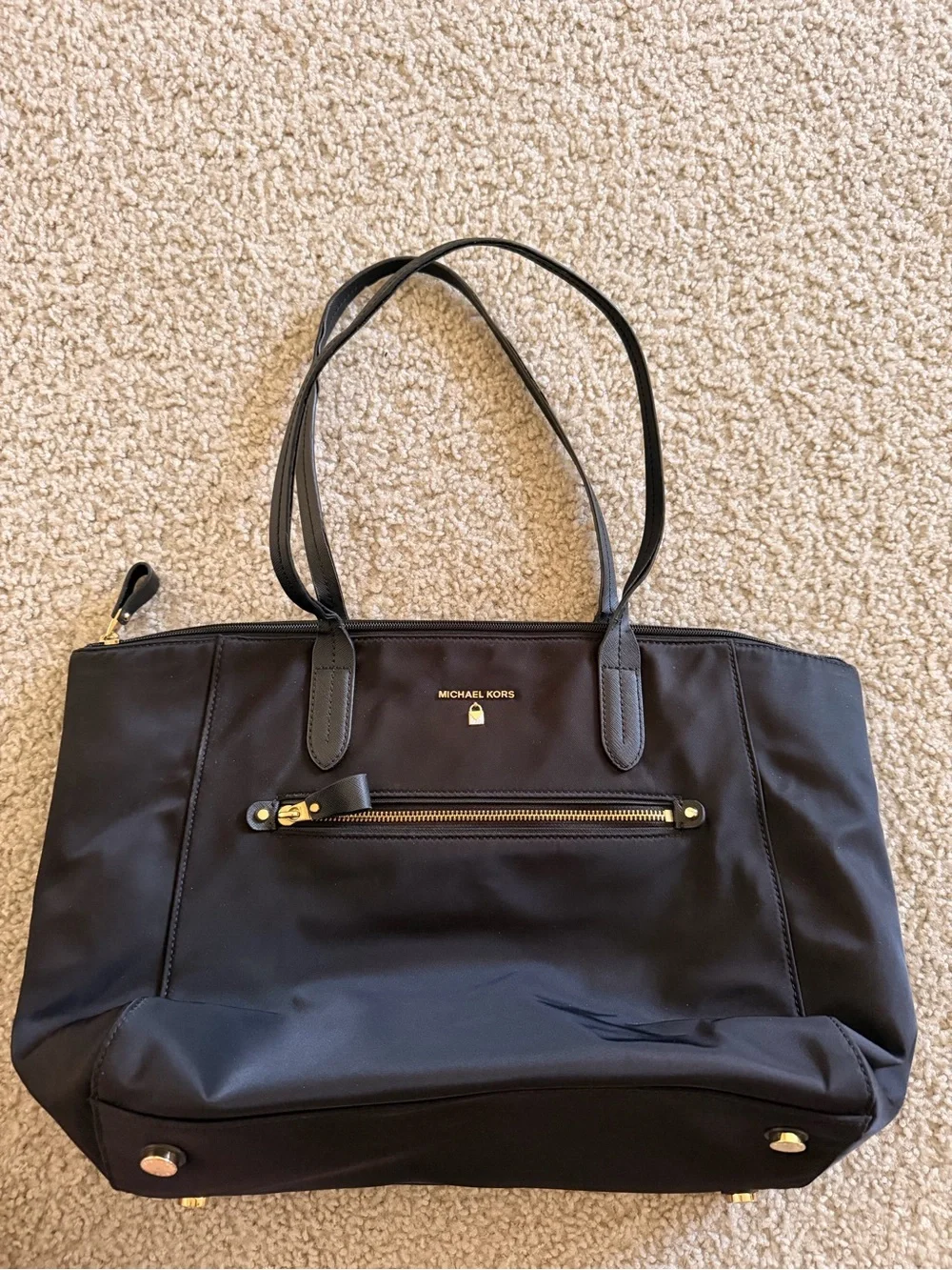 Michael Kors Black Nylon Tote with Gold-Tone Accents